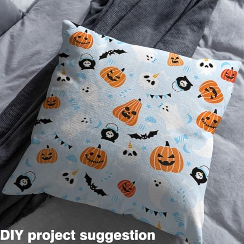 jejeloiu Happy Halloween Fabric by The Yard Pumpkin Upholstery Fabric for Chairs Funny Ghost Printed Waterproof Indoor Outdoor Decor for DIY Sewing Craft Projects 3 Yards