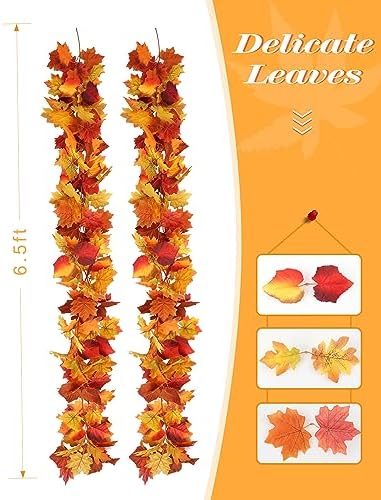 joyhalo 5 Pack Fall Leaves Garland Decorations for Home