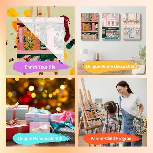 Mandun Book Shop Paint by Numbers Kit for Adults, 3 Pack, 7.8x11.8 inch
