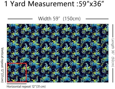 Feelyou Dirt Bike Fabric By The Yard, Extreme Sports Upholstery Fabric for Chairs, Racing Motocross Rider Hippie Graffiti Style Decorative Soft Flannel, 10 Yards, Blue