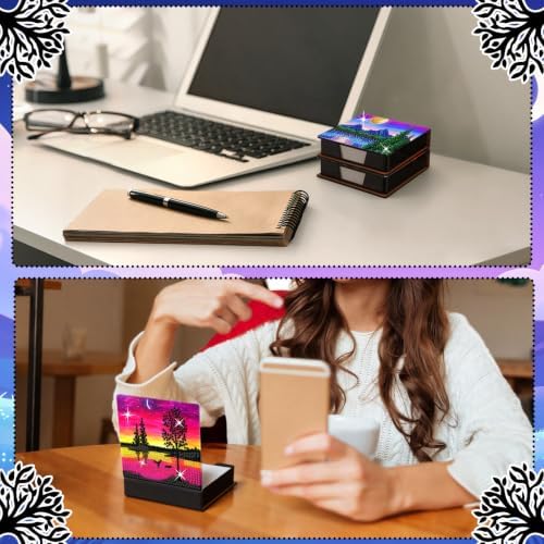 Saillong 4 Pcs Starry Sky Diamond Painting Note Box Kit Sticky Note Holders