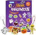 Yrinfay DIY Halloween Shrinking Plastic Art Kit - 44 Pre-Cut Shapes, 12 Markers & Accessories - Make Charms, Keychains & Tags - No-Mess Craft for Kids - Birthday Gift with Shrinking Plastic Sheets