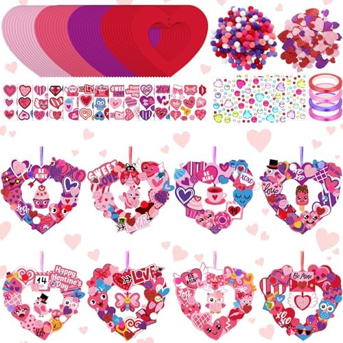 Hollowfly 48-Set Valentine's Day Wreath Craft Kit, 8 Paper Designs