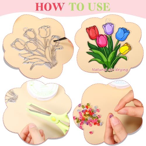 Dunzoom 30 Set Flower Suncatcher Kit Spring DIY Paint Craft Sun Catcher