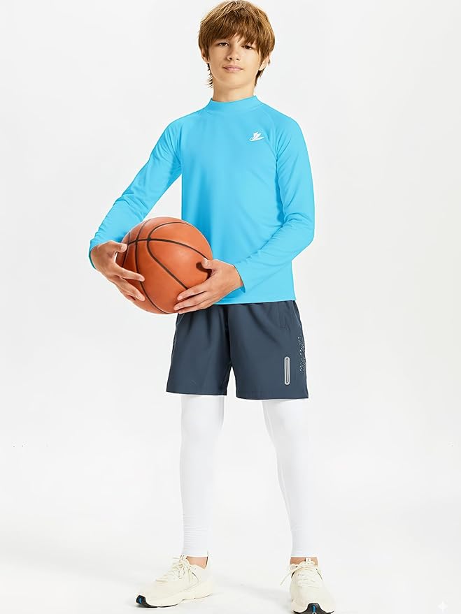 DEVOROPA Youth Boys Compression Thermal Shirt Long Sleeve Kids Fleece Baselayer Soccer Baseball Undershirt Slim/Regular/Husky