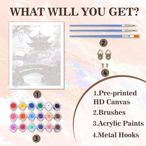 Cherry Blossom Paint by Numbers Kit for Adults with 32 Colors 16x20inch