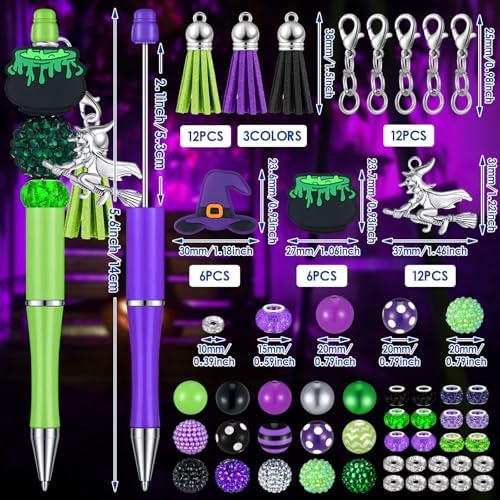 Jutom 12 Pcs Halloween Beadable Pens with Silicone Focal Beads