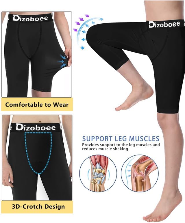 Youth Boys Compression Pants One Leg 3/4 Athletic Leggings for Sports Kids Basketball Tights Football Baseball Pants
