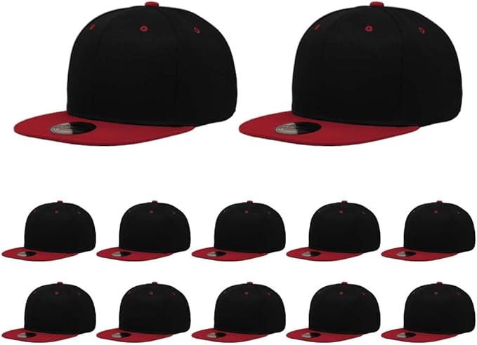 ZH Plain Flat Brim Snapback Baseball Caps Adjustable Blank Baseball Caps Wholesale 12 Pack
