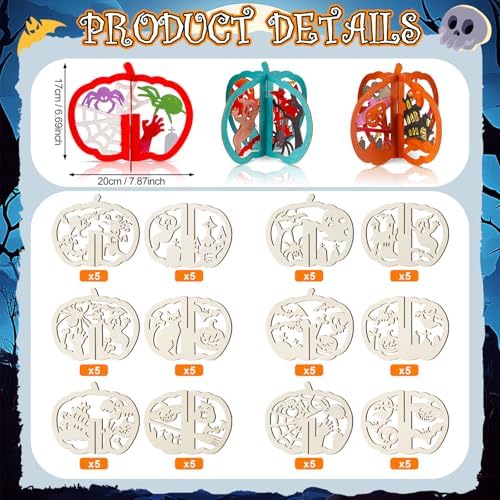 AceOrbit 60 Pcs Halloween Crafts Pumpkin, 6.69 x 7.87 Inch, Various Style