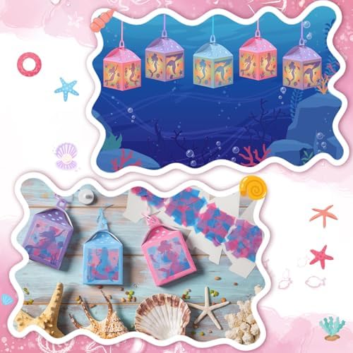 Simgoing 12 Sets Mermaid Tissue Paper Lantern Craft Kits with LED Candles