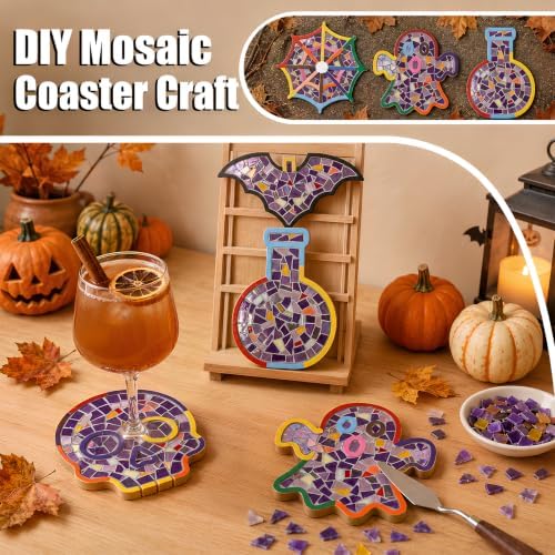 6 PCS Halloween Coasters, Mixed Color DIY Glass Mosaic Tiles for Crafts