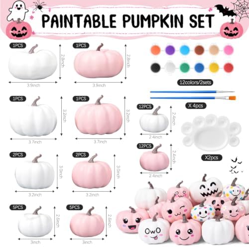 50 Pcs DIY Pumpkin Painting Kit for Fall Halloween 42 Foam Pumpkins Crafts