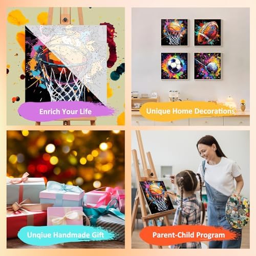 Mandun 4 Pack Ball Paint by Numbers Kit for Kids, with Frame, 7.8x7.8 inch