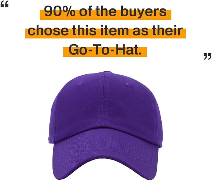 KBETHOS Classic Unisex Cotton Adjustable Low Crown Baseball Cap – Plain Dad Hat