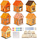 Fennoral 14 Pack Wooden Fall House Craft for Kids Make You Own Fall Animals House DIY Paint Fall Art and Craft for Autumn Art Projiect Thanksgiving Party Decoration