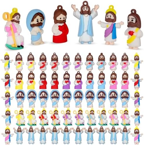 Little Jesus Figures to Symbolize Jesus Loves You, 60 Pcs Mini Jesus Figurines in Bulk for Hide and Seek Religious Party Favors Sunday School Baptism Gifts