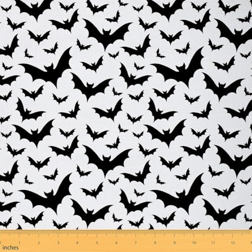Black Bat Fabric by The Yard Hallloween Theme Decor Soft Polyester Sewing Fabric Wild Bat Silhouette No Stretch Durable Material for DIY Art Craft Making 2 Yard Bolt,72" L x 59" W
