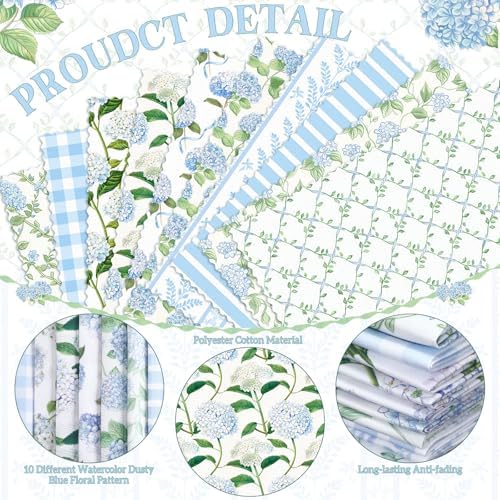 Hahafelt 10 Pcs Hydrangea Quilting Fabric Bundles 20 x 20 Inch
