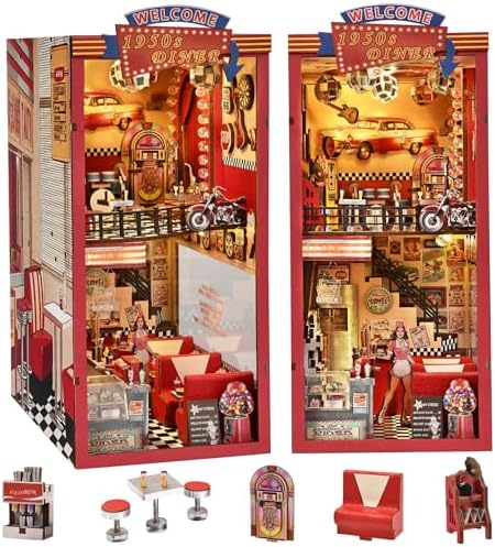 fifijoy Book Nook Kit for Adults, 1950s Diner Bookshelf Insert