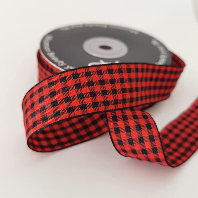 Red and Black Gingham Plaid Checked Ribbon 25 Yards Each Roll 100% Polyester - Image 6