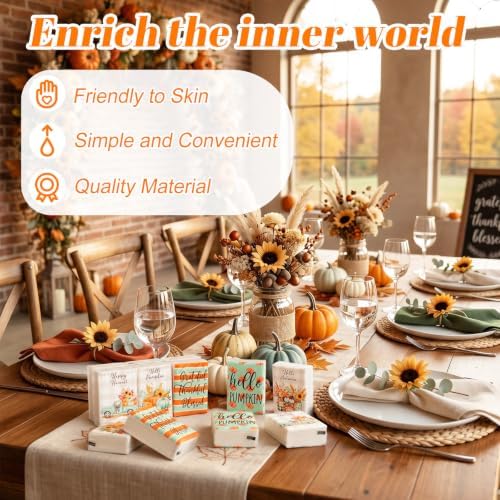 Outus 50 Pack Fall Pumpkin Travle Size Pocket Tissues, Goodie Bag Gifts