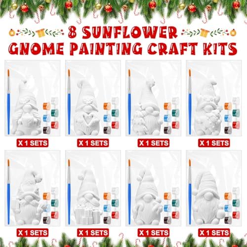 PullCrease 8 Pcs Christmas Gnome Ceramics to Paint Crafts Kit