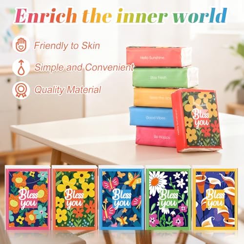 Outus 50 Pac Floral Bless You Pocket Tissues Travel Size, 3 Ply Small Unscented Facial Tissues Packs, Soft & Gentle Purse Tissue for Travel, Wedding, Back to School Supplies, 400 Sheets Total