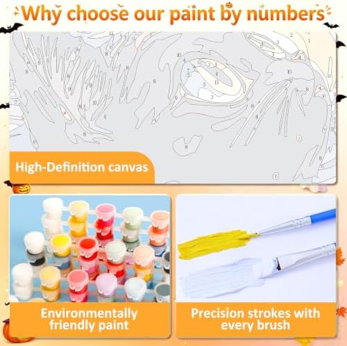 4 Pack Halloween Paint by Numbers Kit for Kids, with Frame, 7.8x7.8 inch