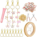 VioraWhite 213 Pcs Lip Gloss Keychain Making Kit Butterfly Purse Bag Charms 100 Pink Enamel Charms 32.81 ft Gold Chains for DIY Crafts Women