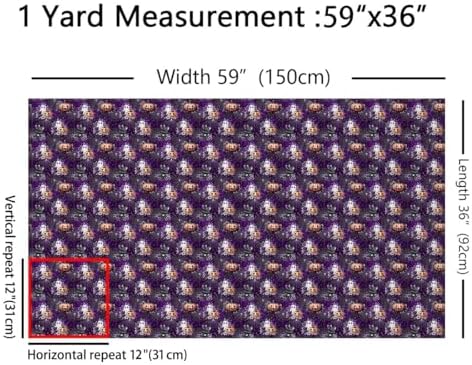 Halloween Fabric by The Yard Cartoon Ghost Pumpkin No Stretch Fabric for Sewing Supplies Cute Cat Purple Flowers Spider Web Soft Polyester for Home DIY Projects 2 Yards Whole Piece,72" L x 59" W