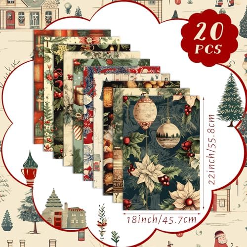 Hahafelt 10 Pcs 18"x22" Vintage Christmas Fat Quarters Fabric Bundle