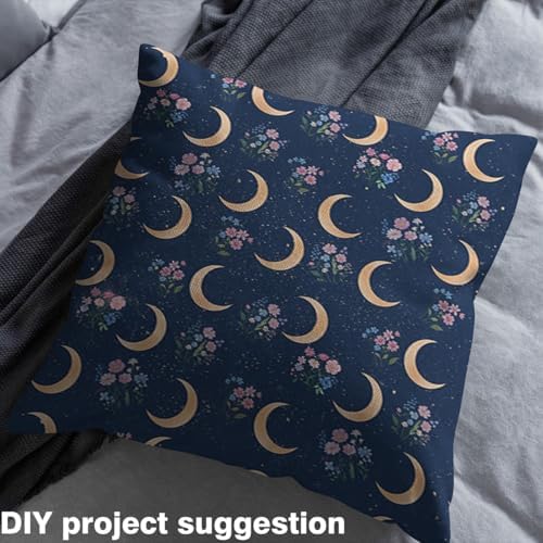 Moon Fabric by The Yard,Starry Galaxy Moon Sky Soft Polyester No Stretch Fabric,Country Rustic Flowers Decorative Fabrics,Dark Blue Crafts & Sewing Supplies,2 Yards,72" L x 59" W