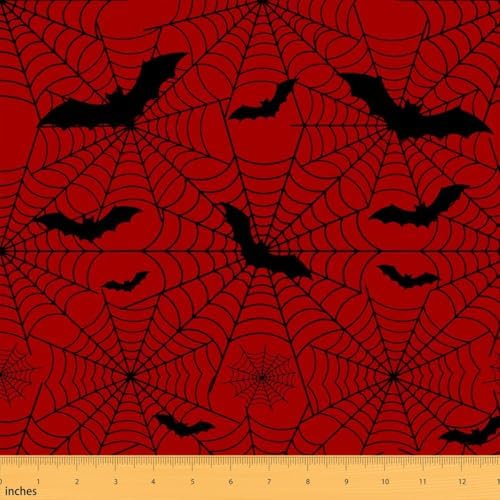 Black Bat Fabric by The Yard Black Red Spider Web No Stretch Fabric for Sewing Supplies Halloween Theme Decor Soft Durable Polyester for Home DIY Projects 1 Yard Pre-Cut,36" L x 59" W