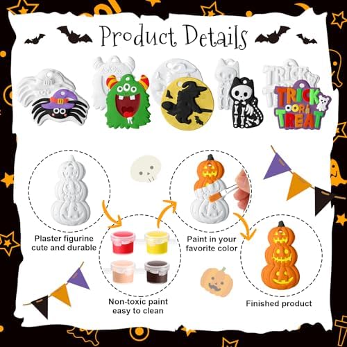 Seenelling 24 Sets DIY Painting Kits Paint Your Own Ceramics Monsters Ghost Unpainted Plaster Statues Arts and Crafts with Brush, Lanyard for Classroom Kid DIY Paint Craft Kit(Classic)
