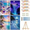 Axquilon 4 Packs Framed Paint by Numbers Kit with Easel 8x12in