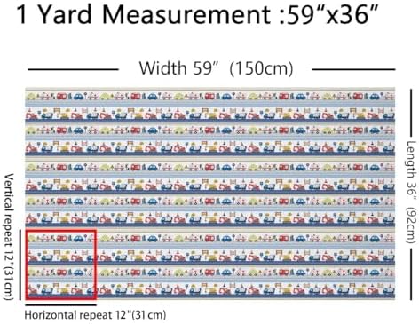Castle Fairy Cartoon Vehicles Decorative Fabric by The Yard Ambulance Fire Engine Fabric for Chair Sofa DIY Projects Construction Vehicle Soft Polyester 5 Yard,180" Lx59 W Blue Red Yellow