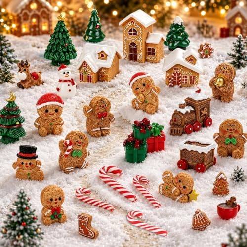 36 PCS Christmas Gingerbread Mini Figurines Tiny Resin Miniature Decoration