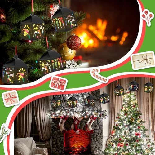 Simgoing 12 Sets Christmas Nativity Lantern Craft Kits with LED Candles