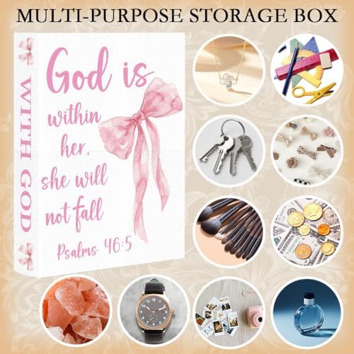 Faux Book Storage Box 9.1 x 5.9 x 2 Inch Bow Book Boxes Pink Bowknot Pattern Decorative Storage Organizers for Jewelry Trinket Wedding Keepsake Photos Home Office Bookshelf Decorations