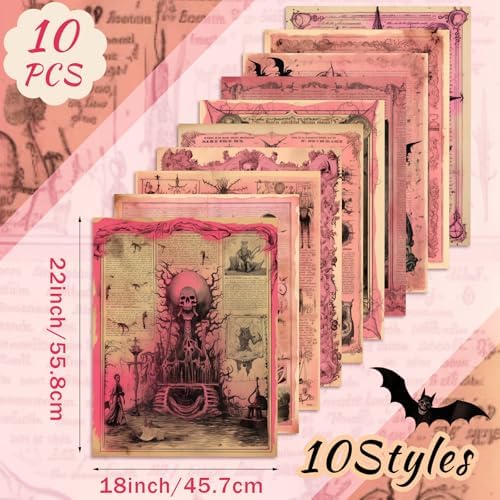 Hahafelt 10 Pcs 18"x22" Pink Halloween Fat Quarters Gothic Fabric Bundles