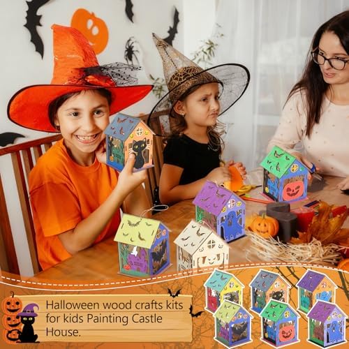 DoubleFill 12 Set Halloween Bird House Kits, Wooden House Crafts and Arts