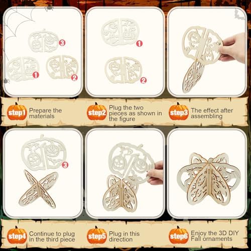 Yalikop 72 Pcs Halloween Kids Wood Crafts, 4.7 x 4 in, Pumpkin