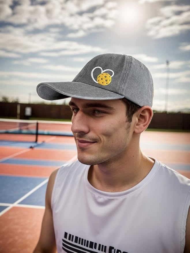 Pickleball Hat for Women Men, Adjustable Embroidered Heart Pickleball Baseball Cap