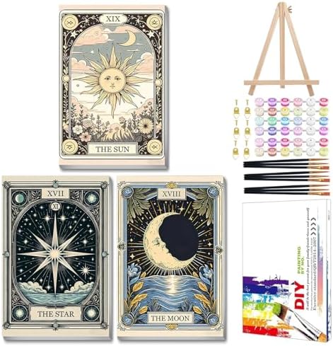 Tarot Paint by Numbers Kit for Adults with Frame, 3 Pack, 7.8x11.8 inch