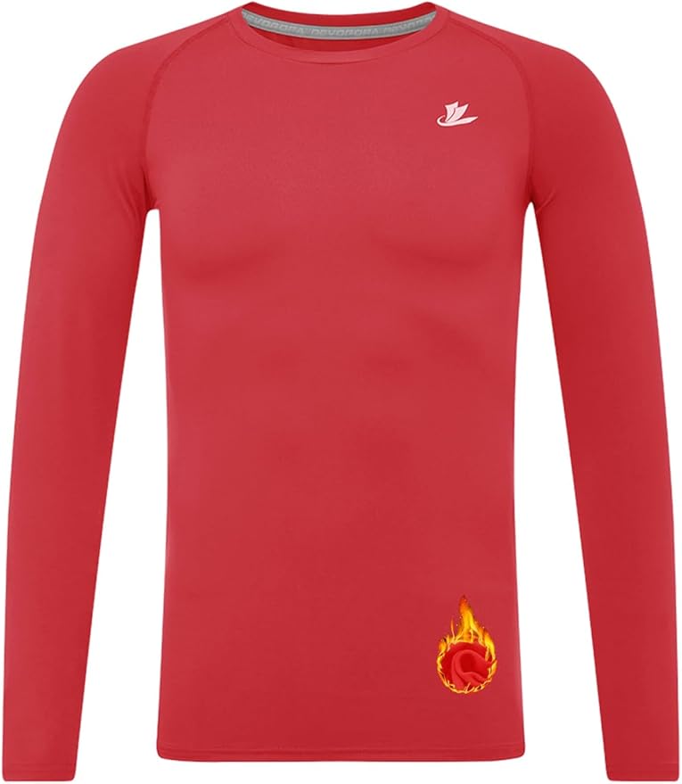 DEVOROPA Youth Boys Compression Thermal Shirt Long Sleeve Kids Fleece Baselayer Soccer Baseball Undershirt Slim/Regular/Husky