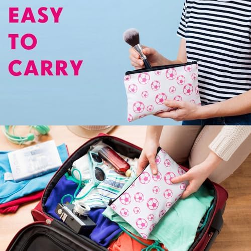 Eccliy 20 Pcs Soccer Makeup Bag Cosmetic Bag Canvas Gifts Sport Soccer Themed Accessories for Girls Toiletry Pouch with Zipper for Women Party Shopping Home Travel, 8 x 5 Inch
