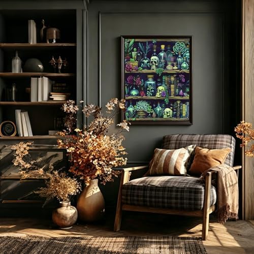 PHANTASYART Gothic Bookshelf Paint by Numbers Kit for Adults 16x20inch