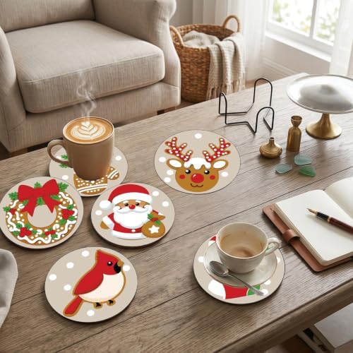 8 Pack Christmas Paint by Number Kits Coasters with Holder Cork Pads