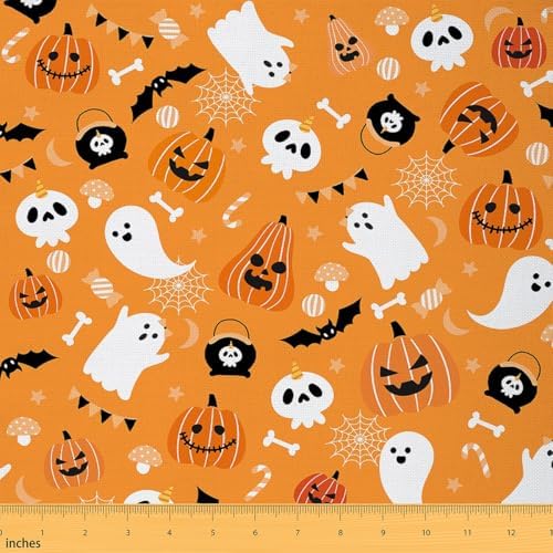 jejeloiu Happy Halloween Fabric by The Yard Pumpkin Upholstery Fabric for Chairs Funny Ghost Printed Waterproof Indoor Outdoor Decor for DIY Sewing Craft Projects 2 Yards